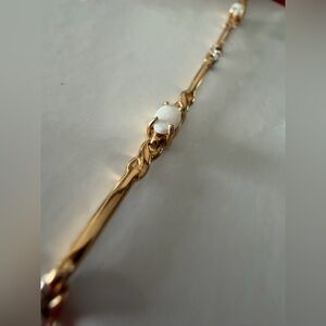 10KT Yellow Gold Opal & Diamond Tennis Bracelet Fine Jewelry includes box 7.25